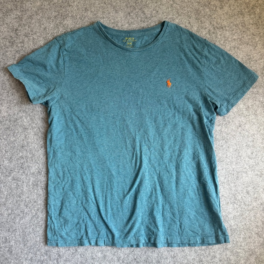 Polo Ralph Lauren T Shirt Mens Medium M Teal Blue Heather Orange Pony Logo Tee